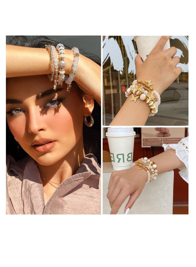 بوهيميا سوار ، سوار الذهب الخرز تكويم مجموعة تمتد ، فراشة تمتد سحر سوار ملون بوهيميا مجوهرات نسائية - Image 4